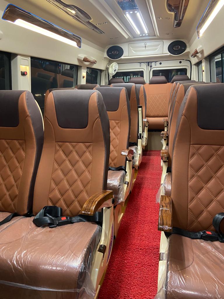 Premium Quilted Tan Leather Interior - Luxury Tour Vehicle Rear Seating